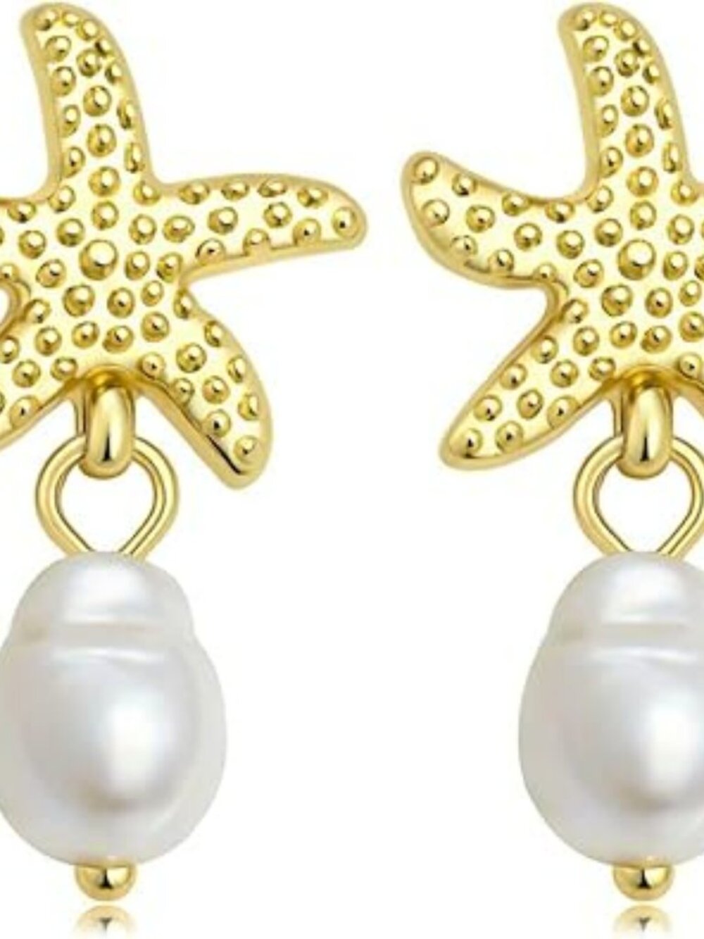 14K Gold Plated Drop Dangle Earrings Starfish & Pearl Summer Vacation Jewelry